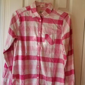 American eagle AE button up top shirt pink plaid Size 14 for women